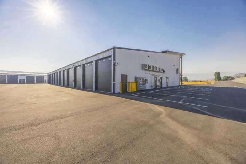 Sunlit Garage Building Exterior